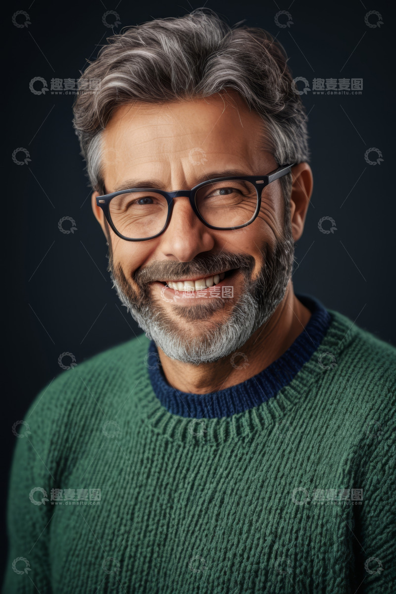 高清大图下载【趣麦麦图】戴眼镜微笑的成熟男性肖像