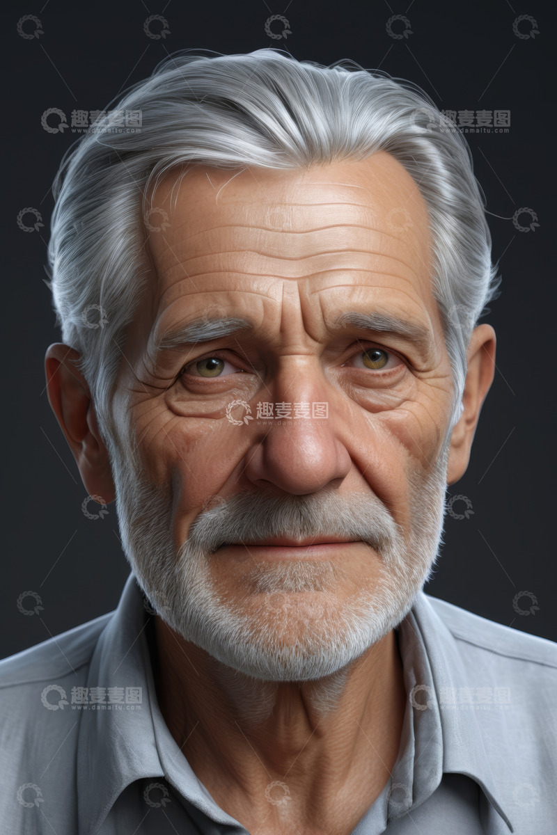 高清大图下载【趣麦麦图】白发老人面部肖像特写