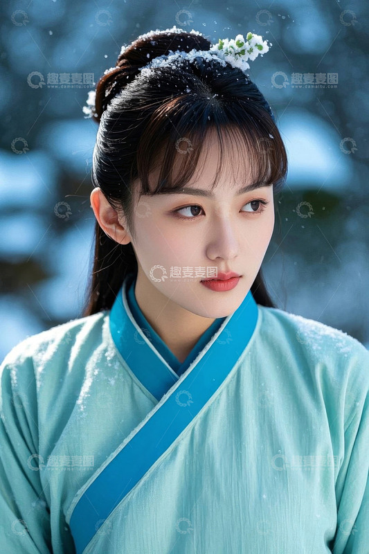 雪中身着汉服的古风美女