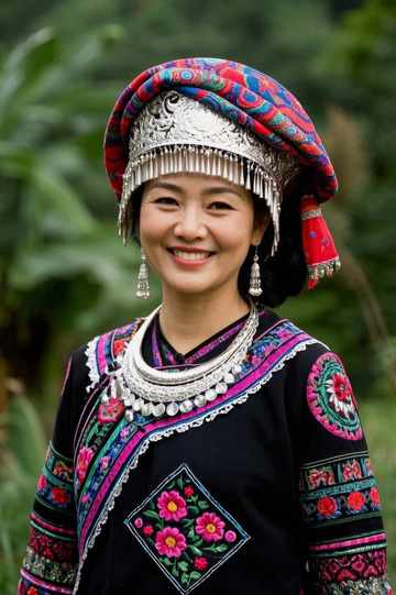 身着民族服饰微笑的少数民族女子