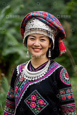 身着民族服饰微笑的少数民族女子
