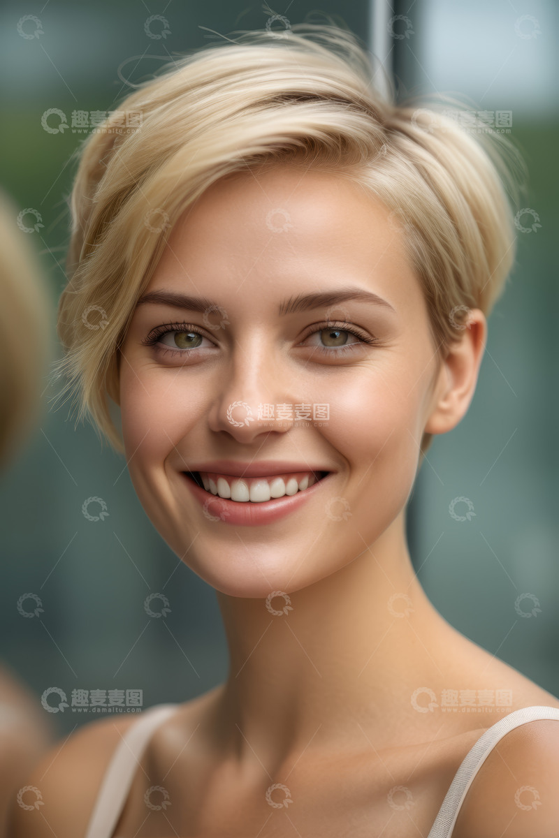 高清大图下载【趣麦麦图】金发女子微笑特写