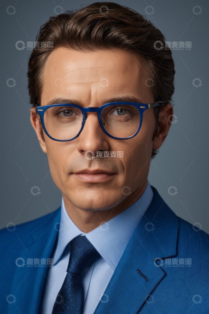 高清大图下载【趣麦麦图】穿西装戴眼镜男士肖像