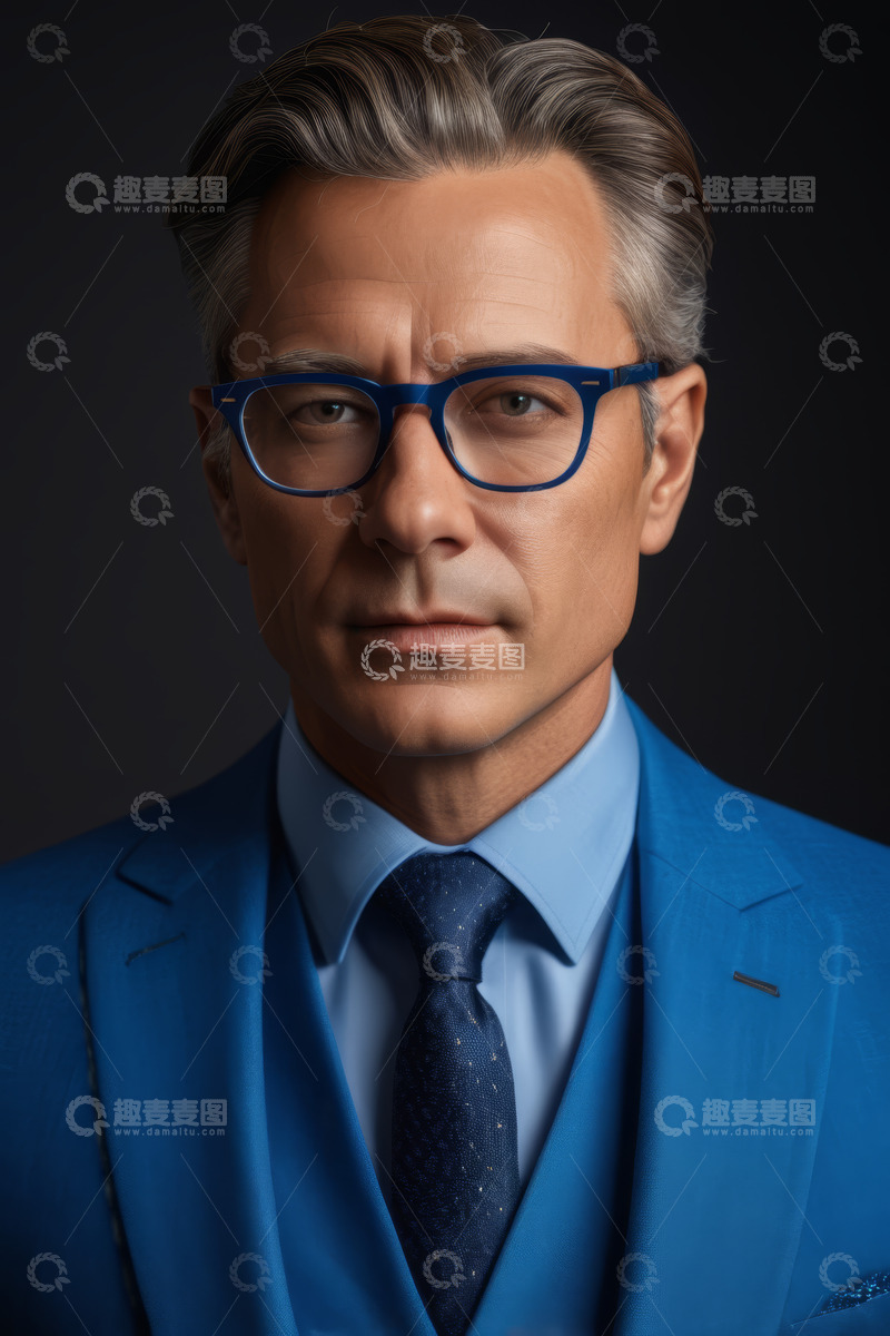 高清大图下载【趣麦麦图】穿蓝色西装戴眼镜的男士肖像