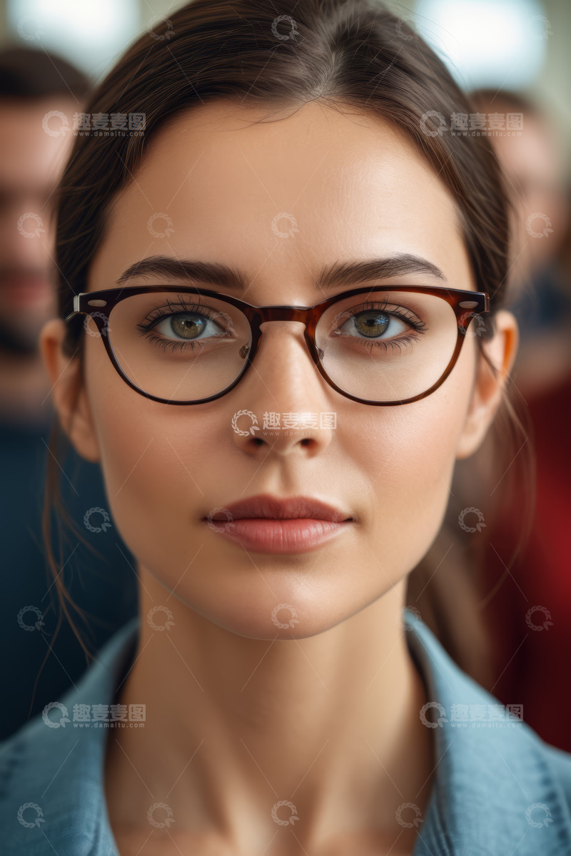 高清大图下载【趣麦麦图】戴眼镜女性的特写肖像
