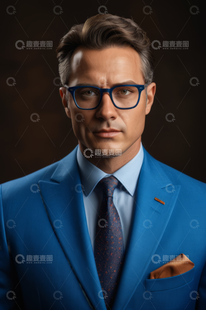 高清大图下载【趣麦麦图】穿蓝色西装的商务男士肖像
