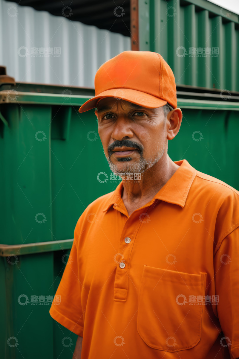 高清大图下载【趣麦麦图】穿橙色制服男子特写