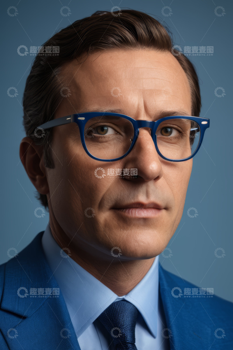 高清大图下载【趣麦麦图】穿蓝色西装戴眼镜的男士肖像