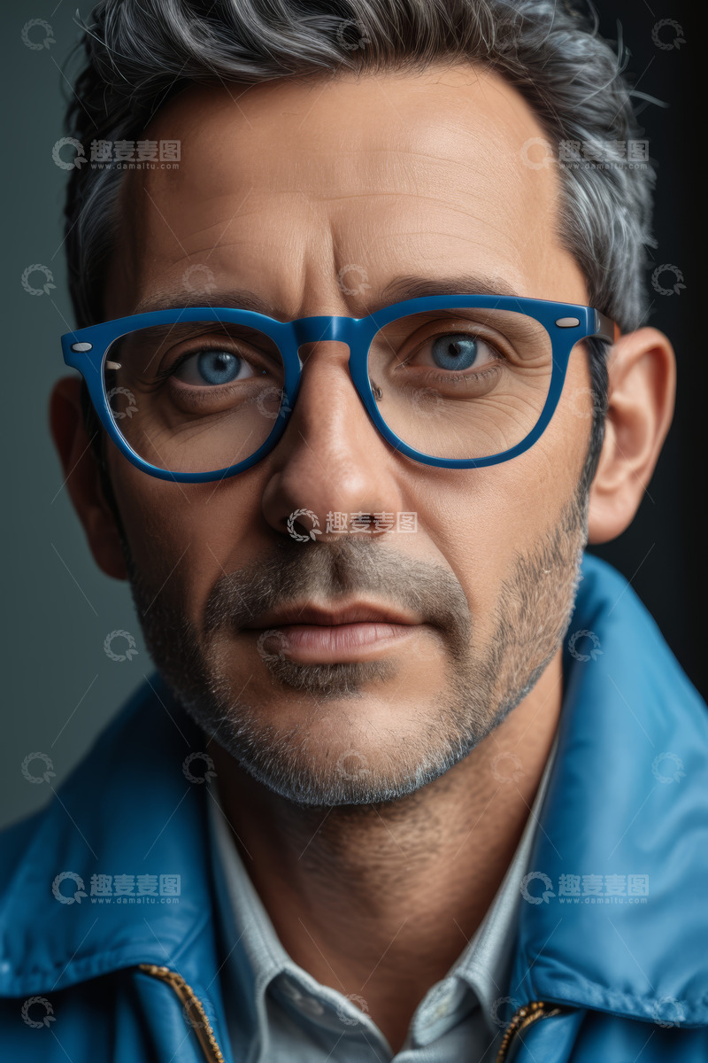 高清大图下载【趣麦麦图】戴蓝框眼镜的中年男子肖像