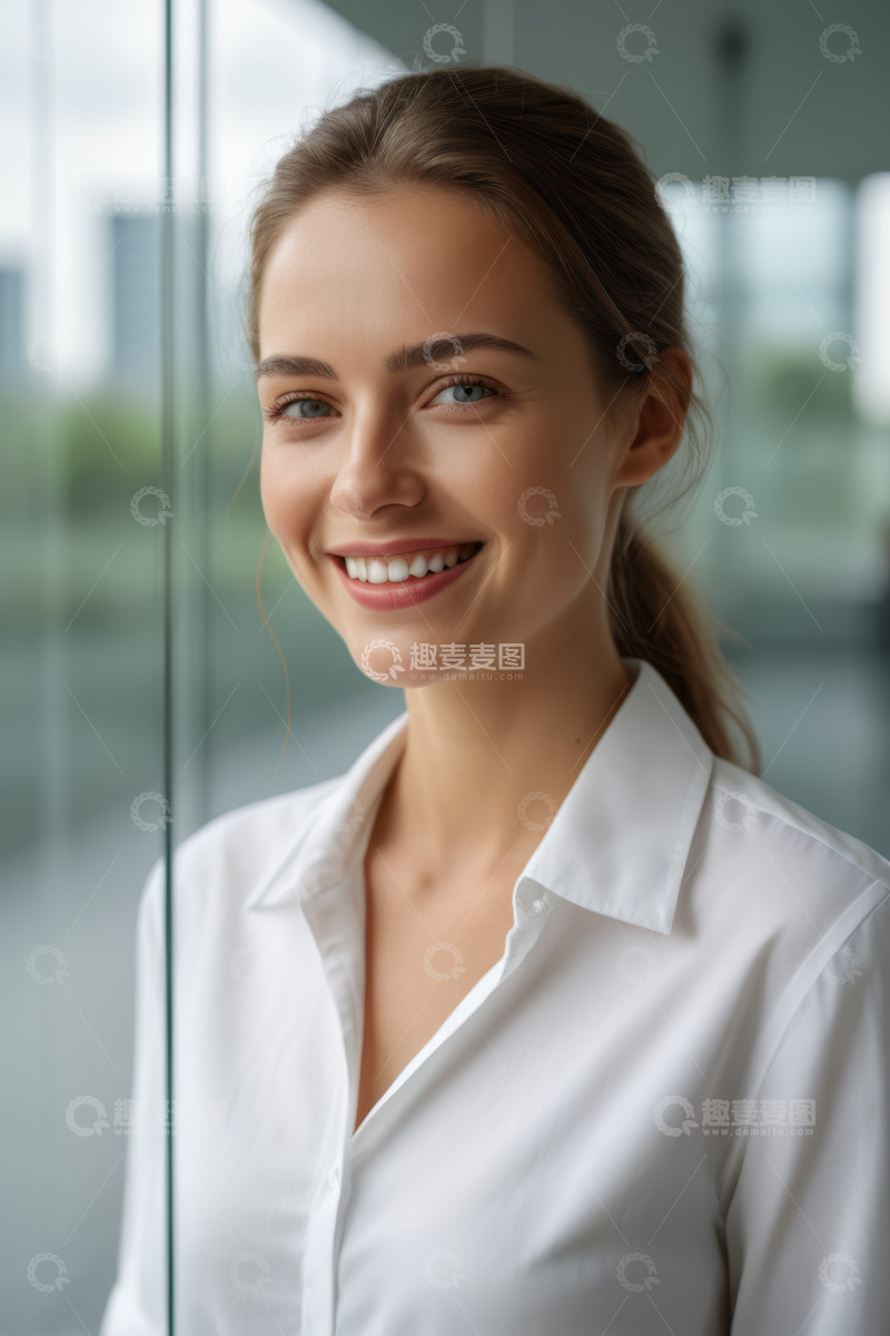 高清大图下载【趣麦麦图】微笑女商人办公室内肖像