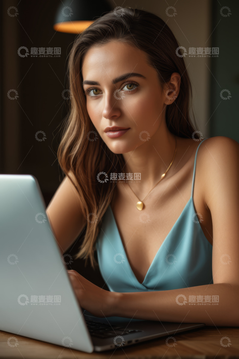 高清大图下载【趣麦麦图】年轻女子使用笔记本电脑办公