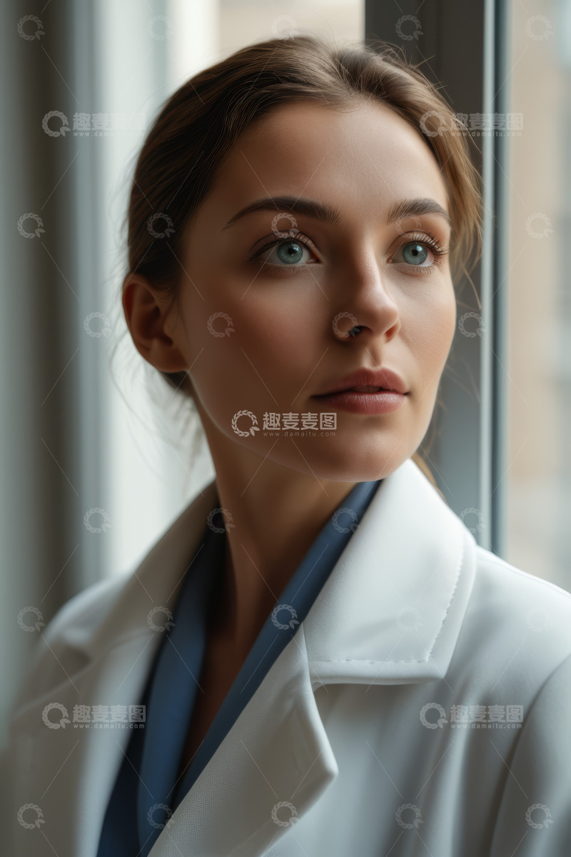 高清大图下载【趣麦麦图】窗边年轻女性职业装肖像
