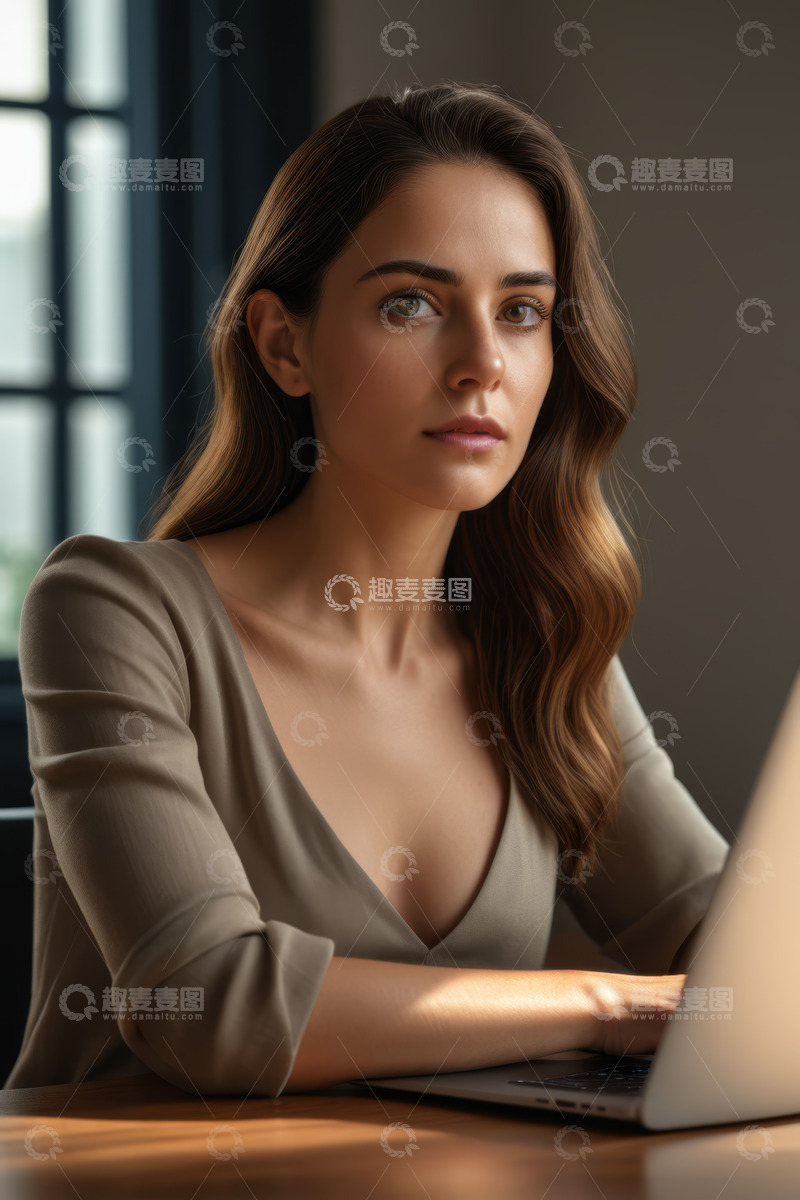 高清大图下载【趣麦麦图】女性专注使用笔记本电脑