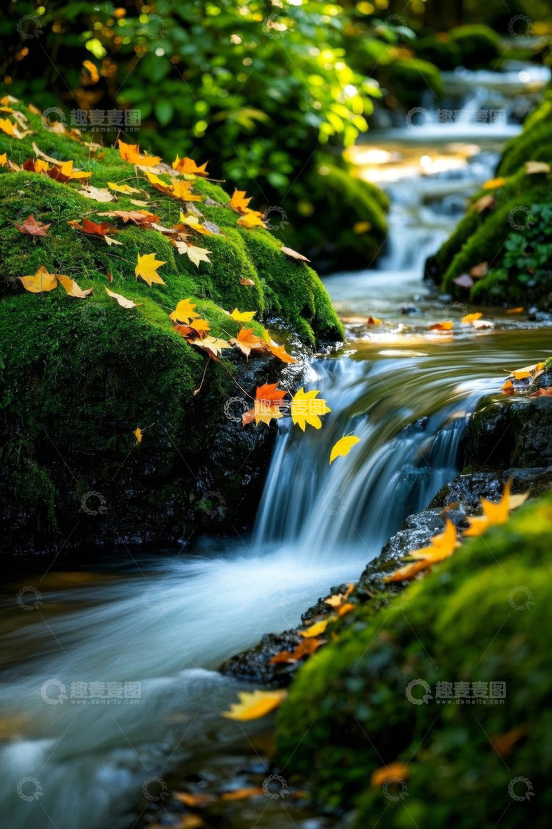 高清大图下载【趣麦麦图】秋季森林中的潺潺溪流