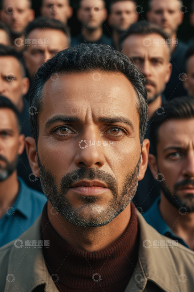 高清大图下载【趣麦麦图】男子特写与身后人群画面