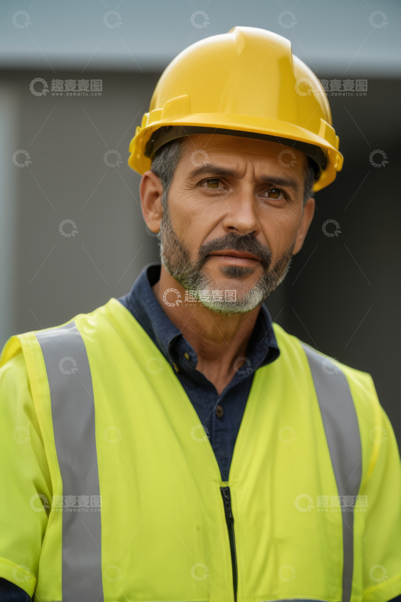 高清大图下载【趣麦麦图】戴安全帽穿反光背心的工人