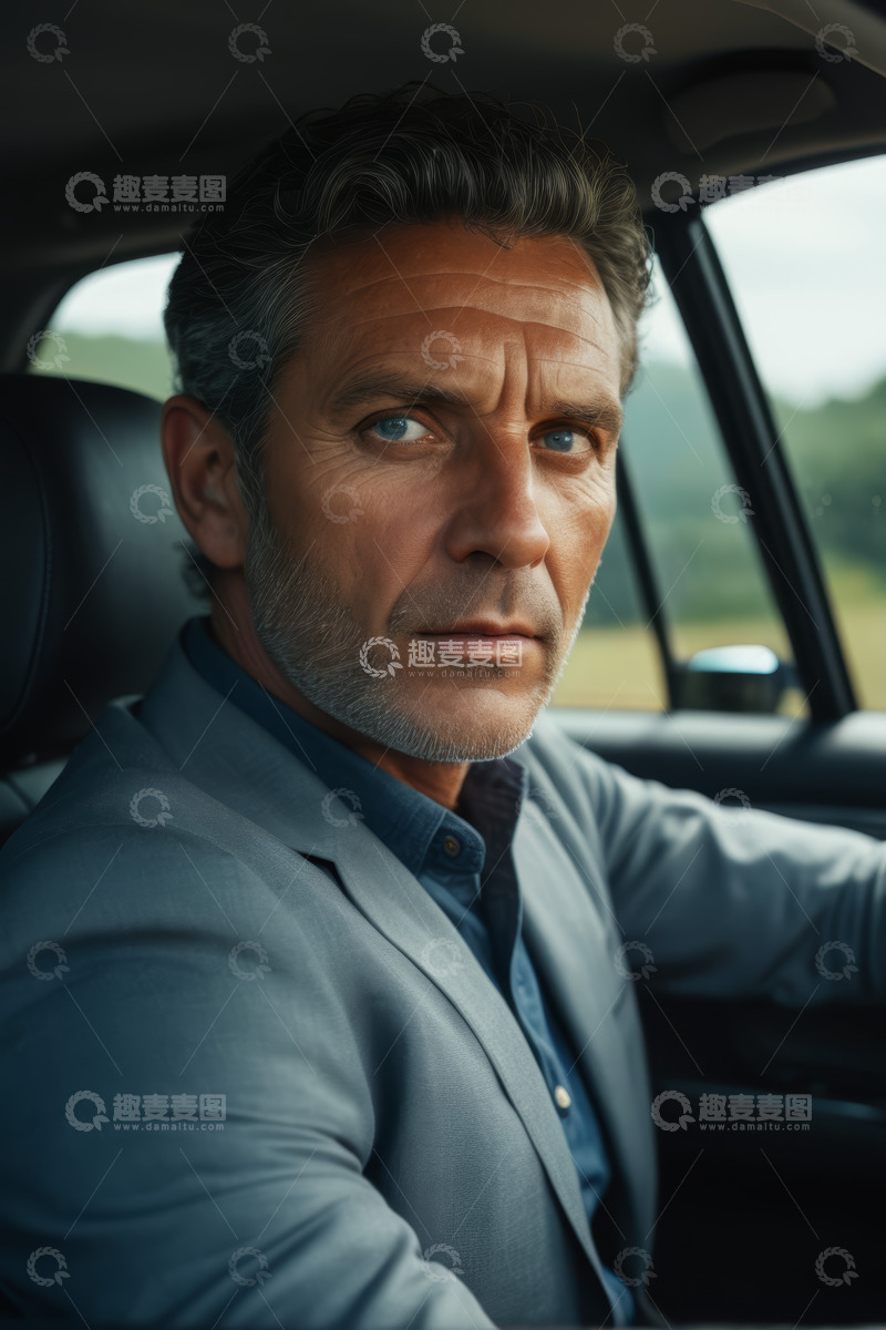 高清大图下载【趣麦麦图】车内中年男性驾驶员特写