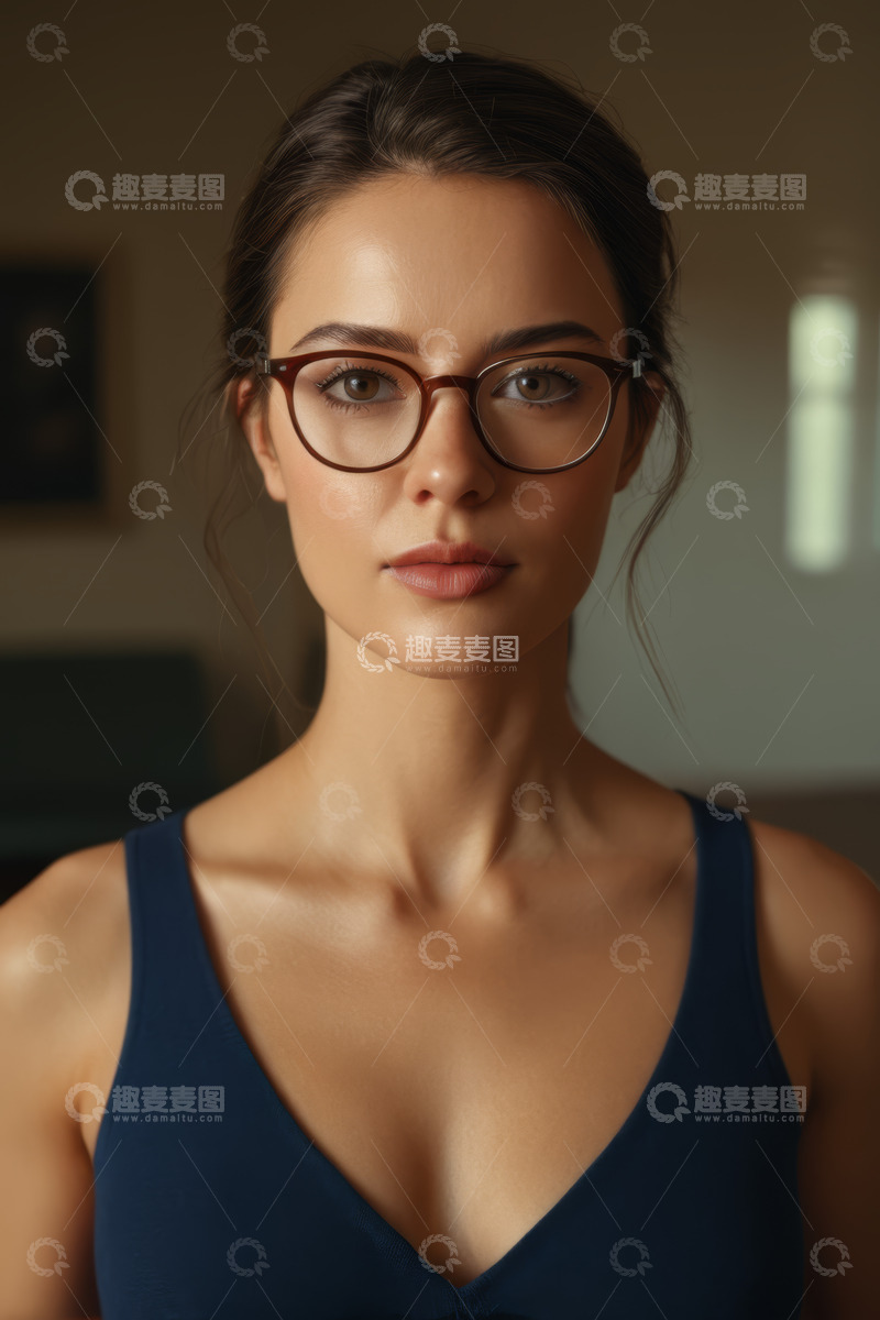 高清大图下载【趣麦麦图】戴眼镜的年轻女性近景肖像