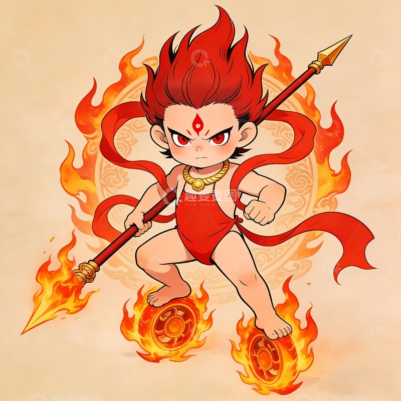 高清大图下载【趣麦麦图】红孩儿卡通插画