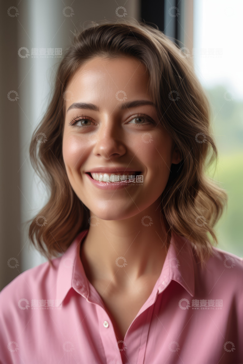 高清大图下载【趣麦麦图】微笑女人室内肖像特写