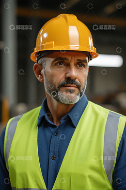 戴安全帽穿反光背心的工人