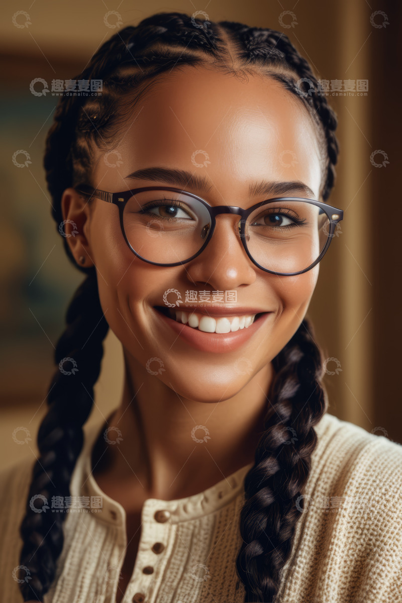 高清大图下载【趣麦麦图】戴眼镜微笑的女性肖像