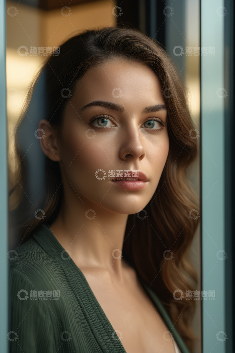 高清大图下载【趣麦麦图】窗边年轻女子的肖像特写