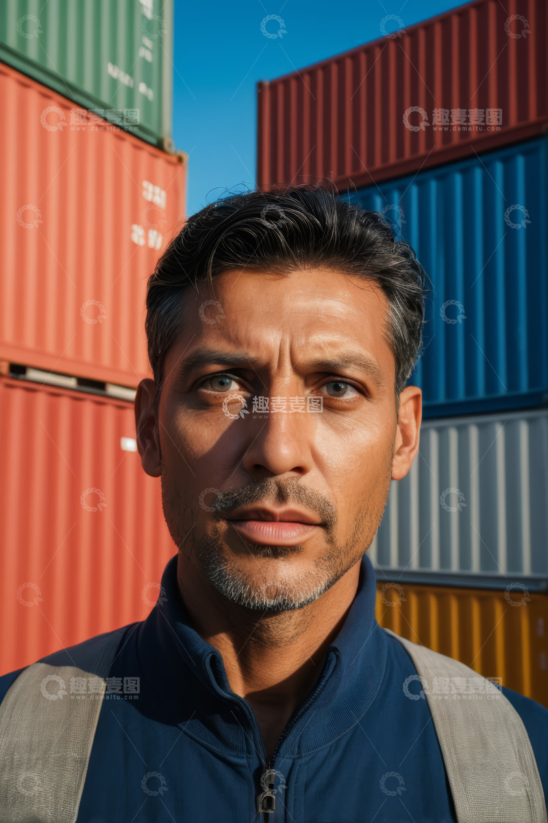高清大图下载【趣麦麦图】男子于集装箱前的特写