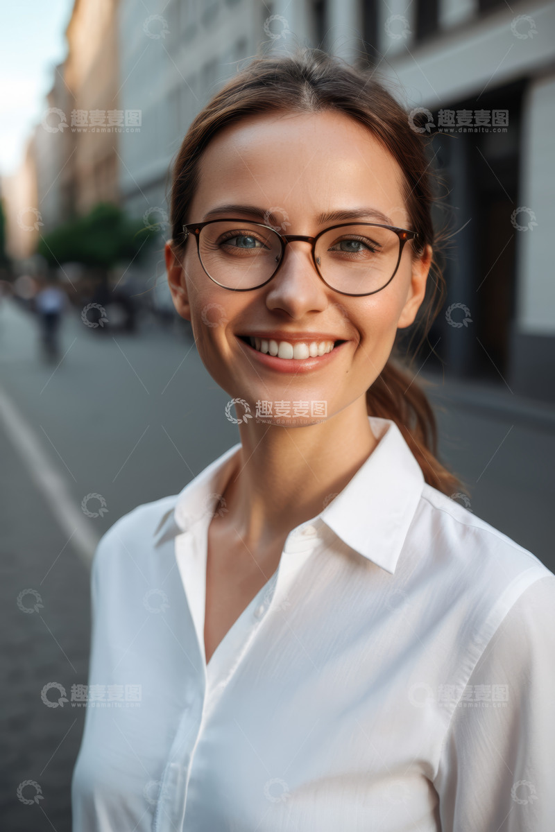 高清大图下载【趣麦麦图】户外微笑的职业女性肖像