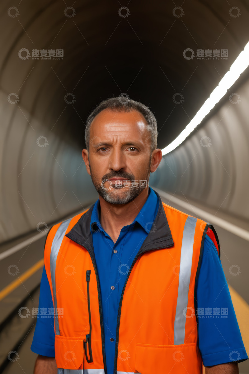 高清大图下载【趣麦麦图】隧道中穿反光背心的男子