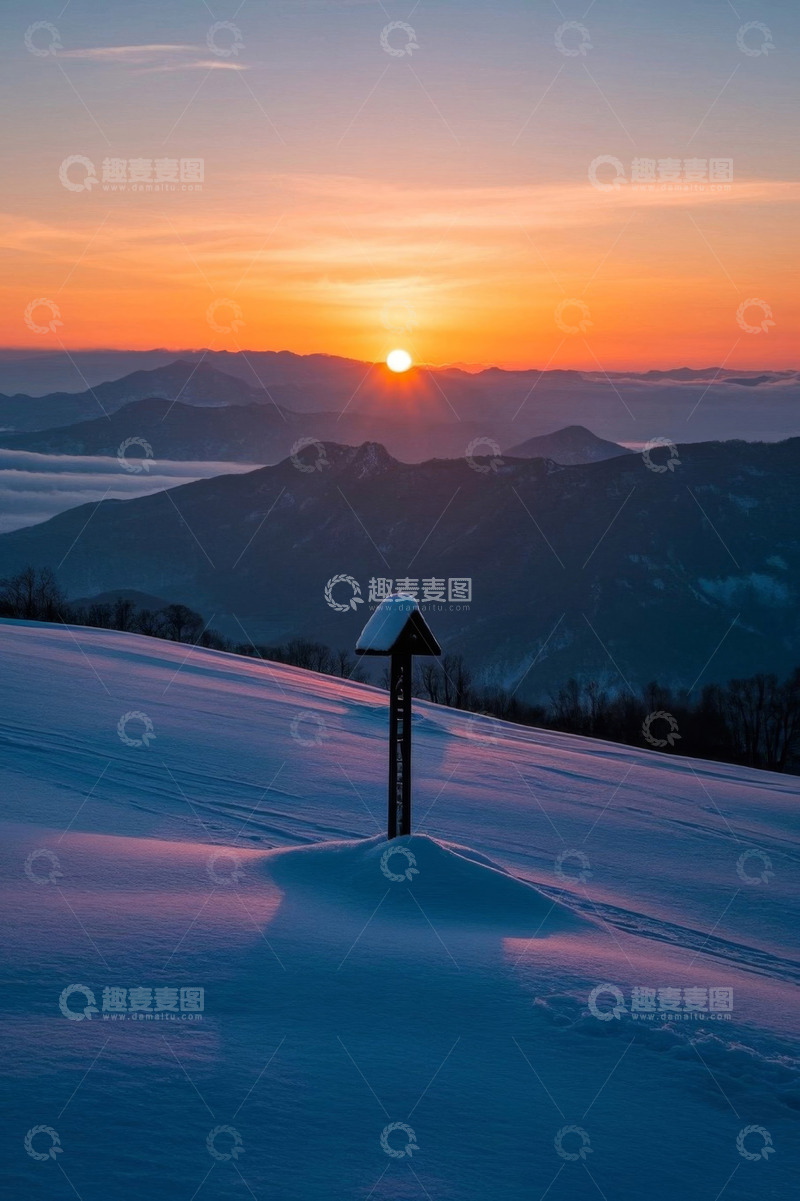 高清大图下载【趣麦麦图】雪山日出风景