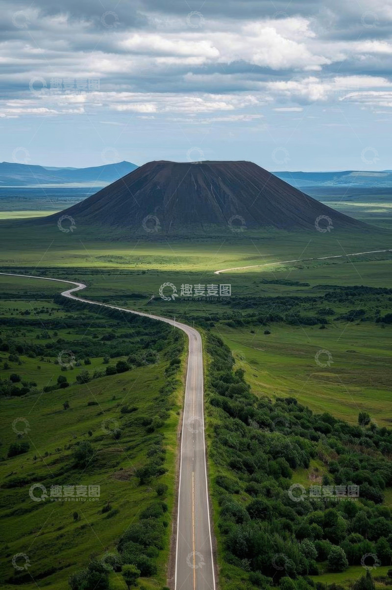 高清大图下载【趣麦麦图】草原公路与远处山丘风景