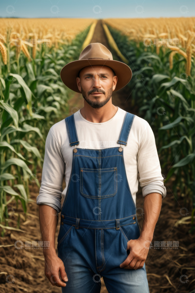 高清大图下载【趣麦麦图】农场农民站在玉米地中