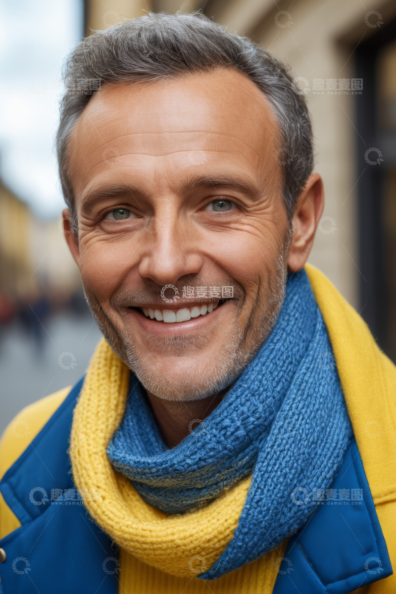 高清大图下载【趣麦麦图】户外微笑的中年男子肖像