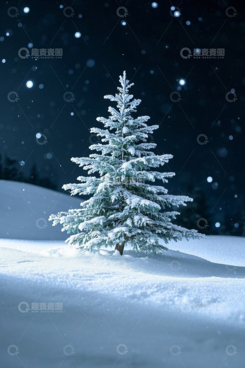 高清大图下载【趣麦麦图】雪夜中的圣诞树