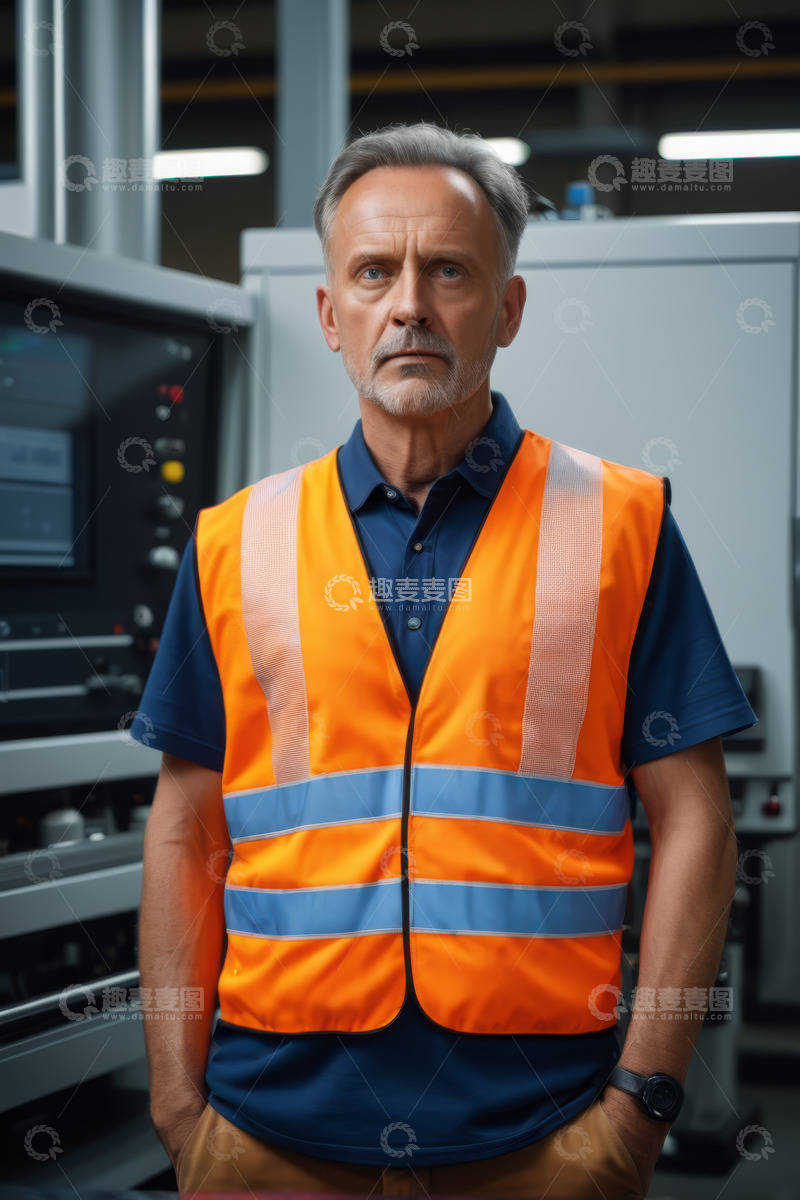 高清大图下载【趣麦麦图】工厂工人身着反光背心