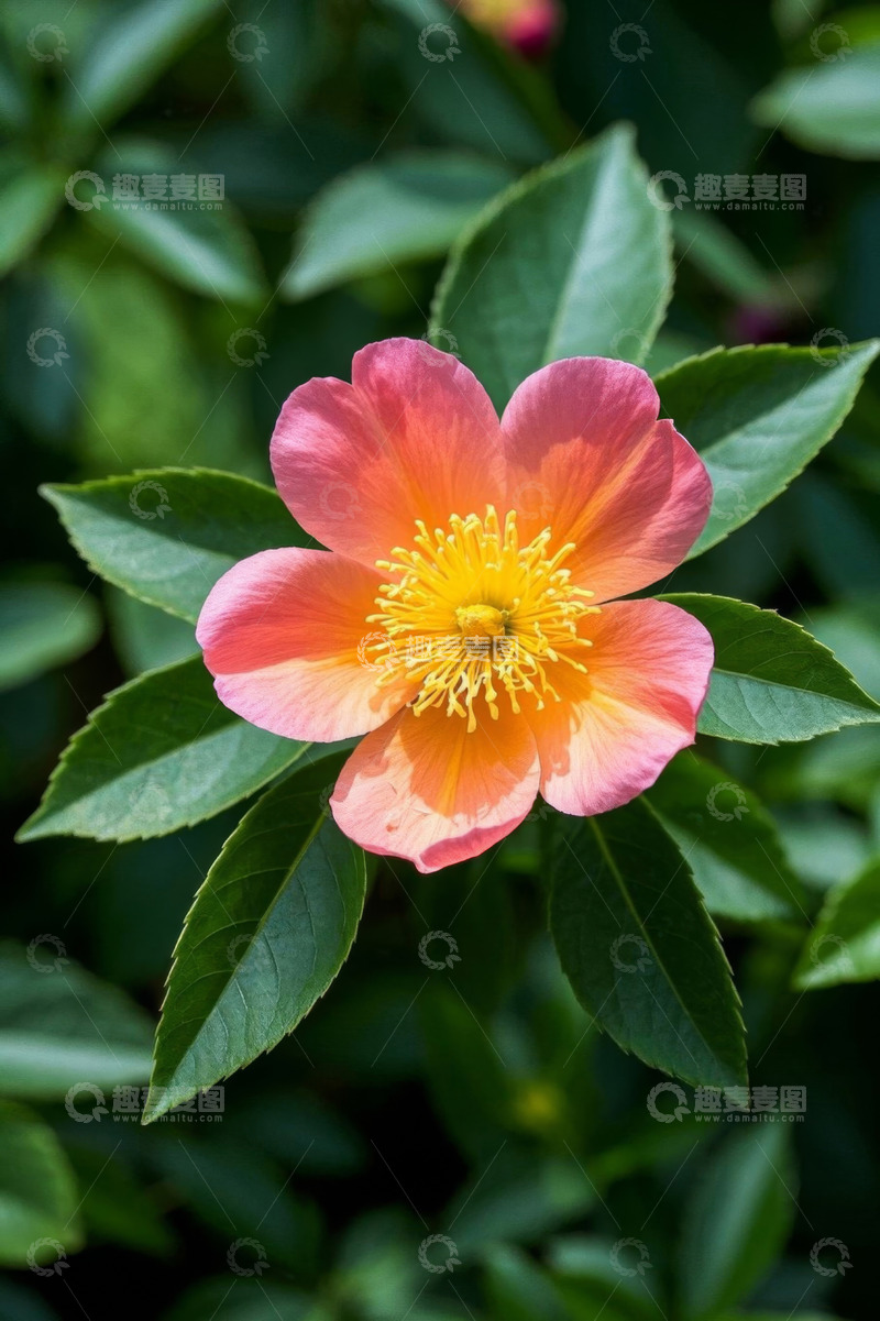 高清大图下载【趣麦麦图】特写粉色花朵与绿叶