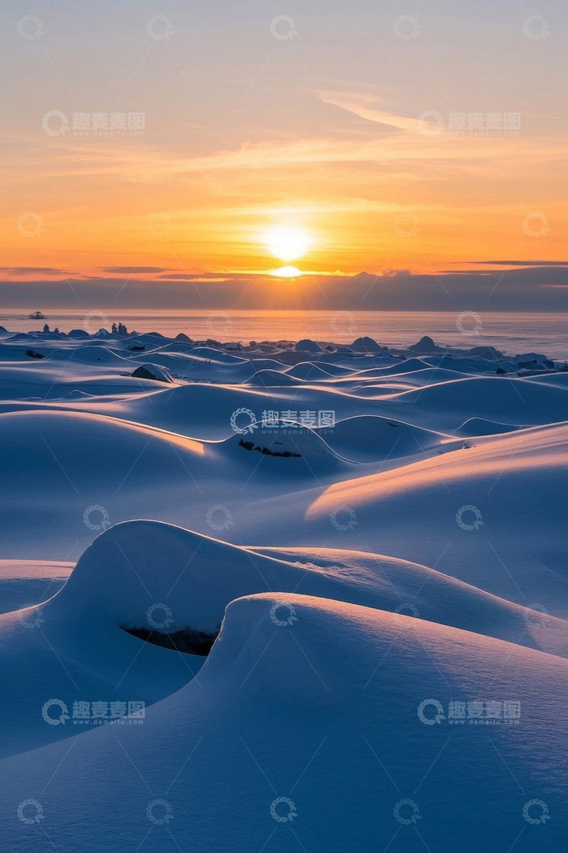 高清大图下载【趣麦麦图】-雪地日出自然风光