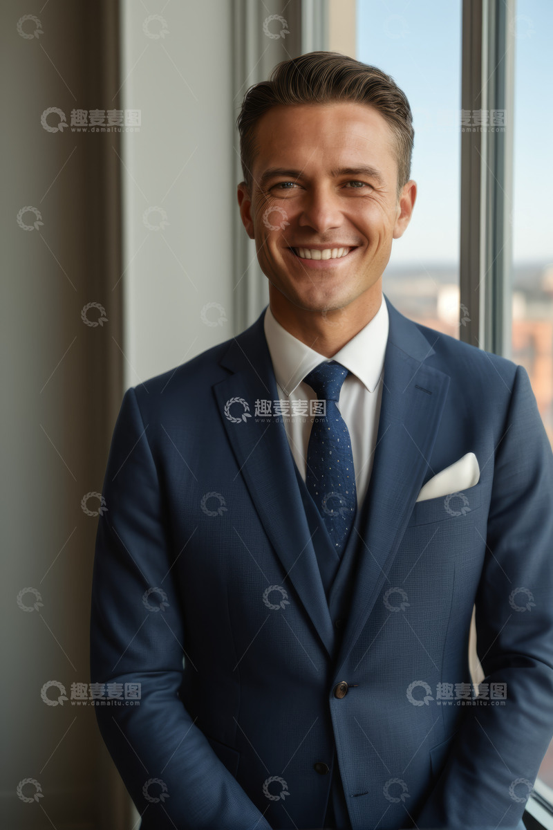高清大图下载【趣麦麦图】西装男士窗边微笑