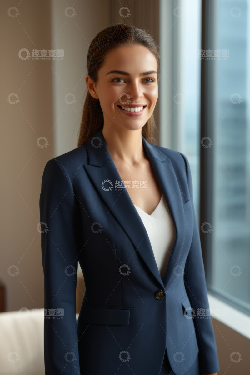 高清大图下载【趣麦麦图】身着西装微笑的商务女性