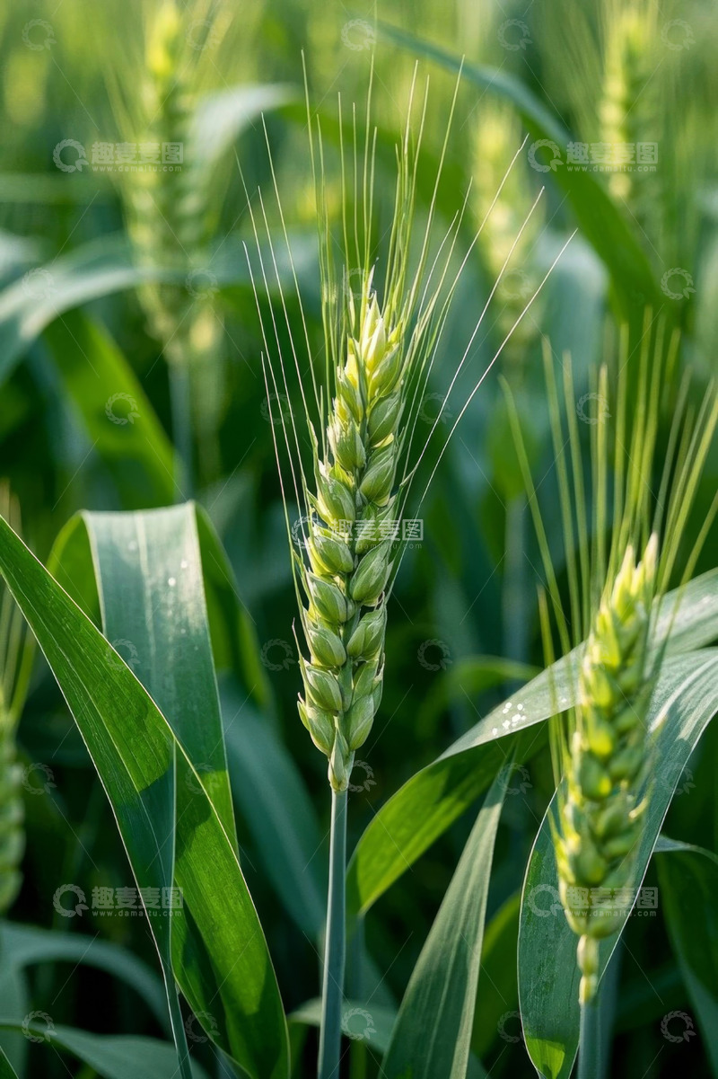 高清大图下载【趣麦麦图】绿色麦田中的小麦特写