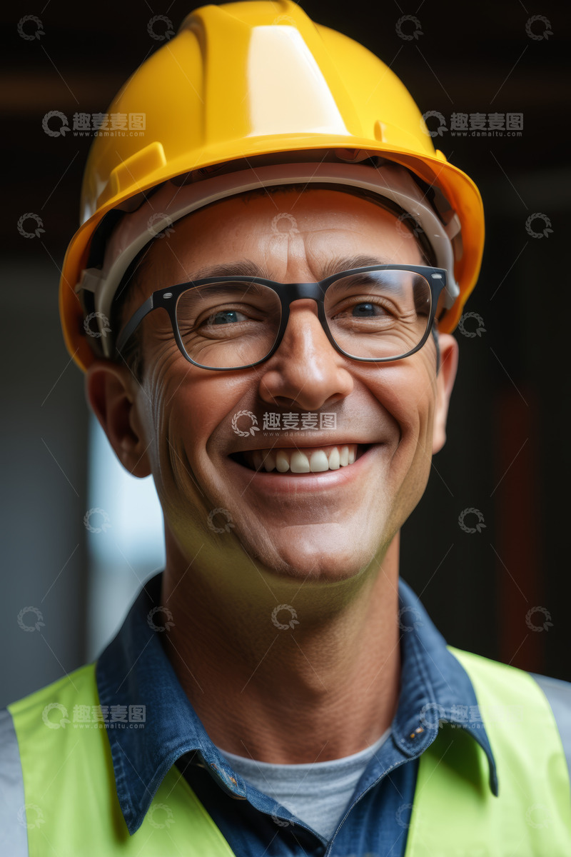高清大图下载【趣麦麦图】戴安全帽微笑的工程人员