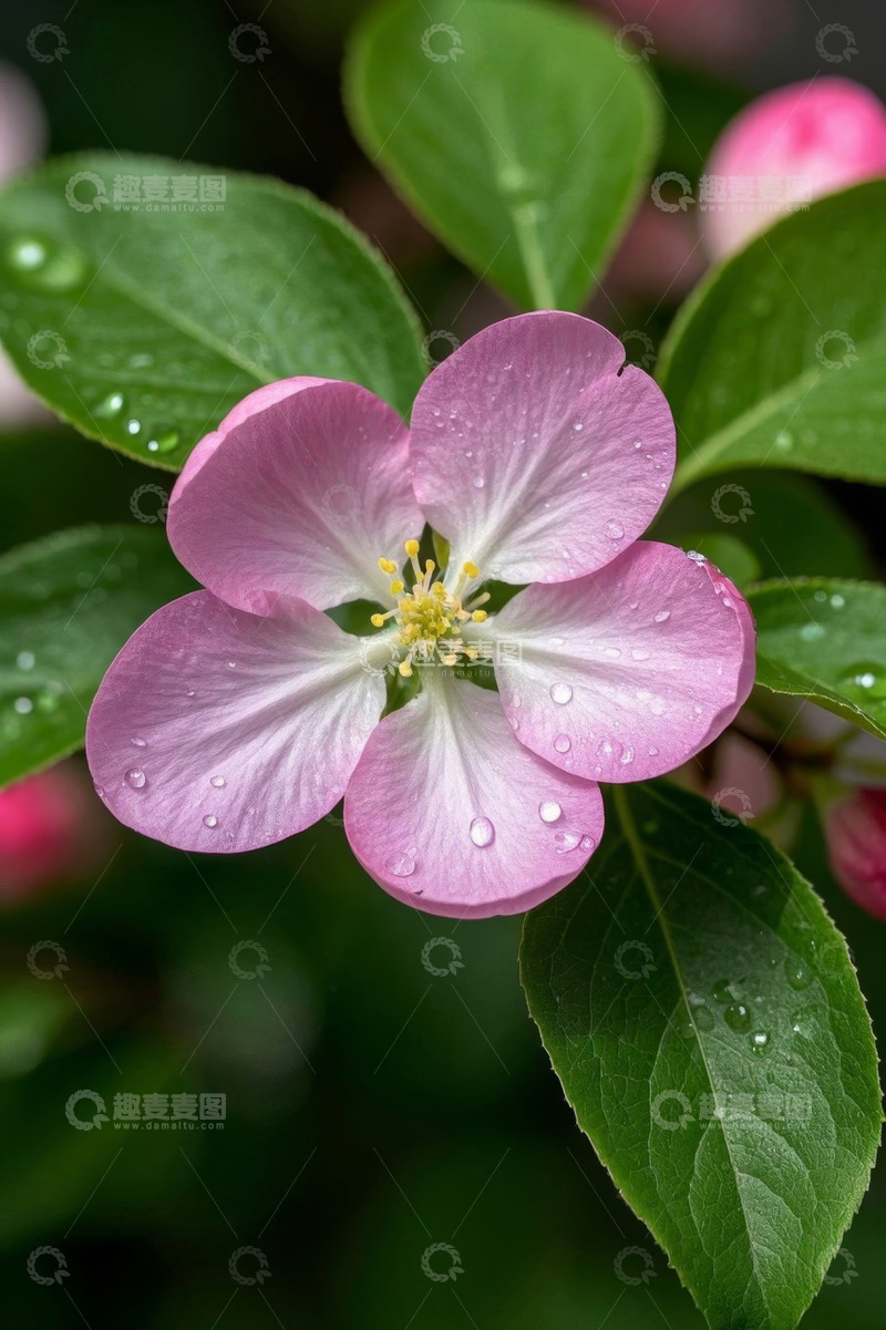 高清大图下载【趣麦麦图】带水珠的粉色花卉特写