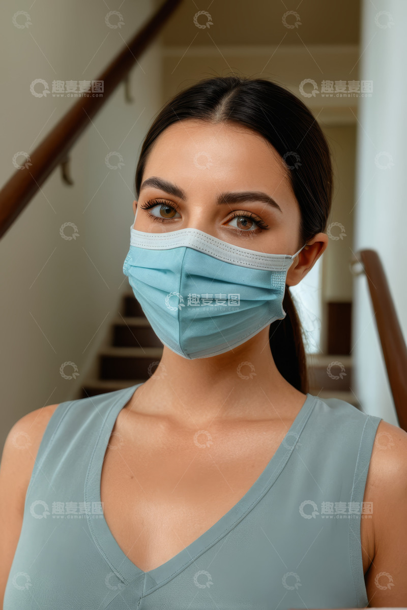 高清大图下载【趣麦麦图】戴口罩女性的室内肖像