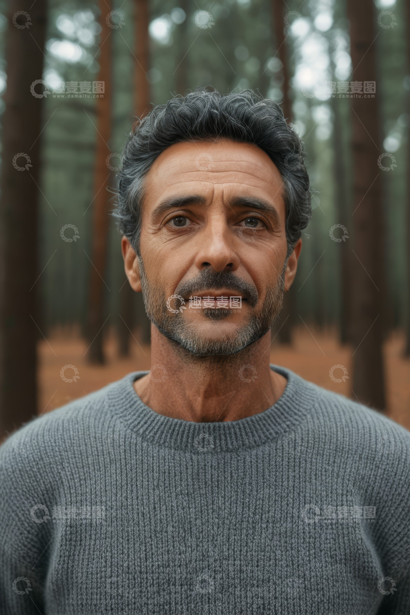 高清大图下载【趣麦麦图】森林中穿着毛衣的中年男子