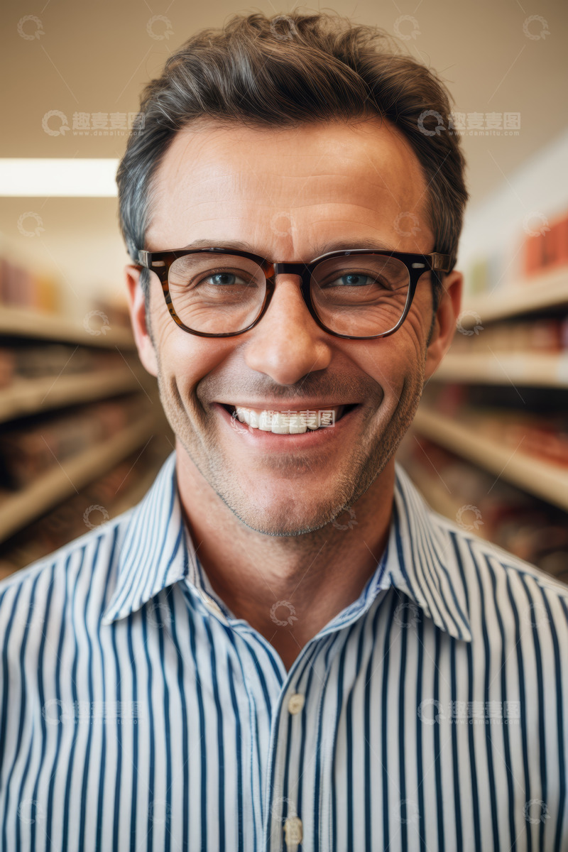 高清大图下载【趣麦麦图】微笑男士在超市的特写