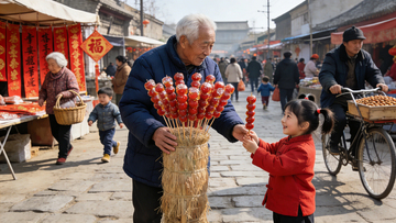 小孩买糖葫芦