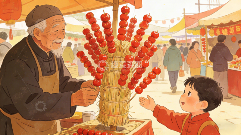 高清大图下载【趣麦麦图】买冰糖葫芦场景