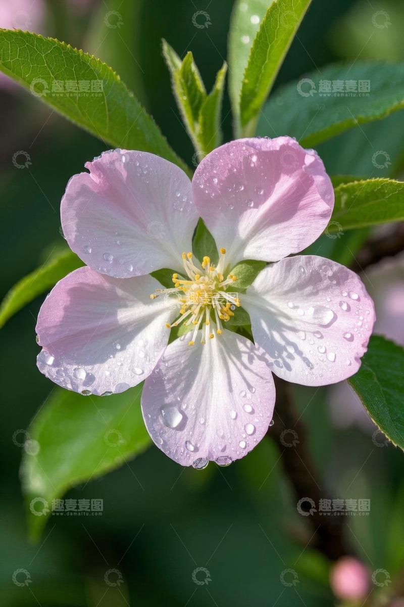 高清大图下载【趣麦麦图】带水珠的粉色花朵特写