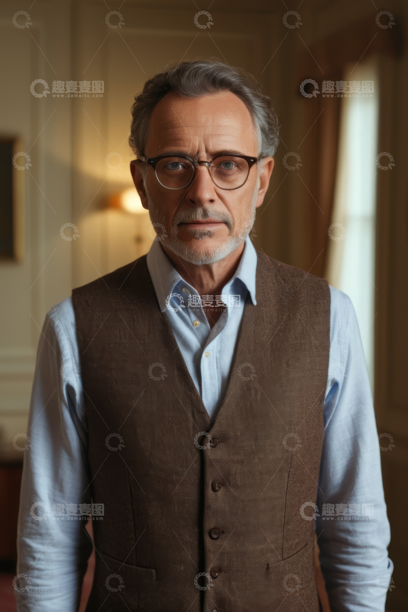 高清大图下载【趣麦麦图】戴眼镜中年男士室内半身像